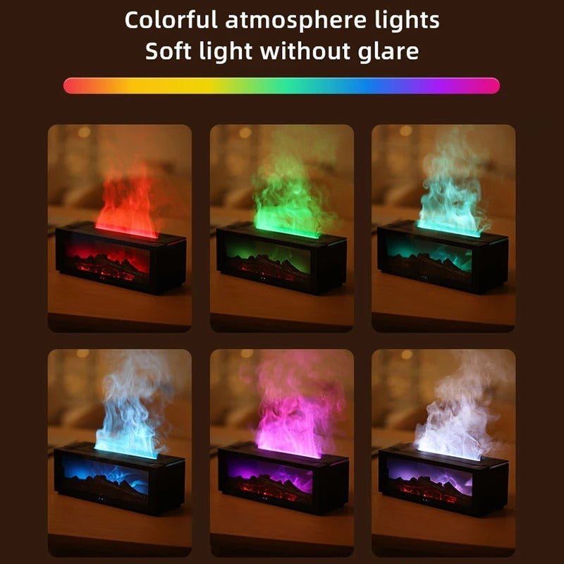 Ätherischer Öl-Diffusor Kaminflammen-Luftbefeuchter Buntes LED Aroma Nebel Fernbedienung Timer USB Gemütlicher Herbst 2025 Geschenk