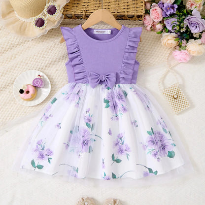 Breathable girls' dress - lace-up sling, sleeveless, flowy, polyester, for summer