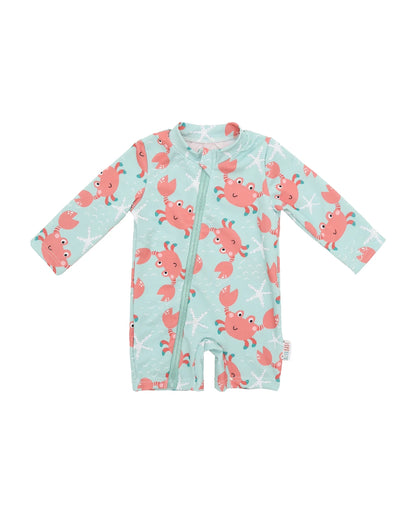 Breathable unisex long-sleeve rash guard - one-piece swimsuit, UPF 50+, pineapple print, for babies and toddlers