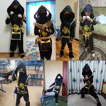Halloweenkostuum voor jongens en meisjes als ninja, gespierde jumpsuit met accessoires van schuim en hoofddeksel 2026