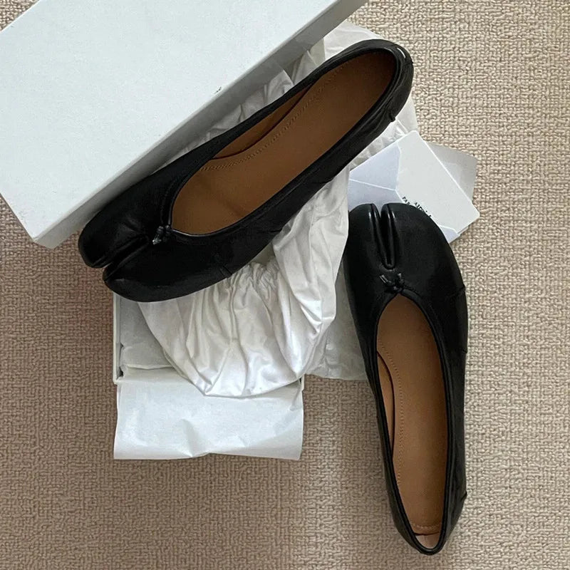 Soft Women Tabi Ballet Flats - Split Toe, Leather, Casual