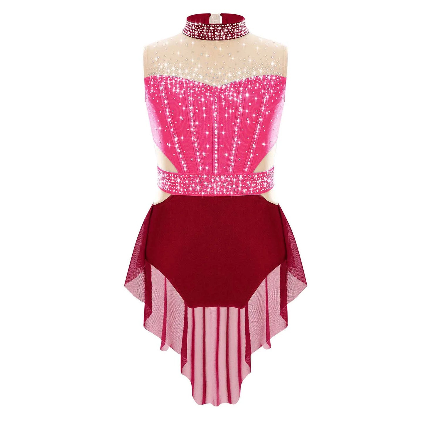 Lightweight Girls' Leotard - Rhinestone Embellished, Mesh Skirt, Polyester/Nylon/Elastane, For Ballet, Gymnastics
