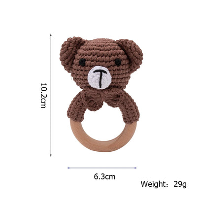 Wooden Crochet Animal Teether Rattle Newborn Sensory Toys