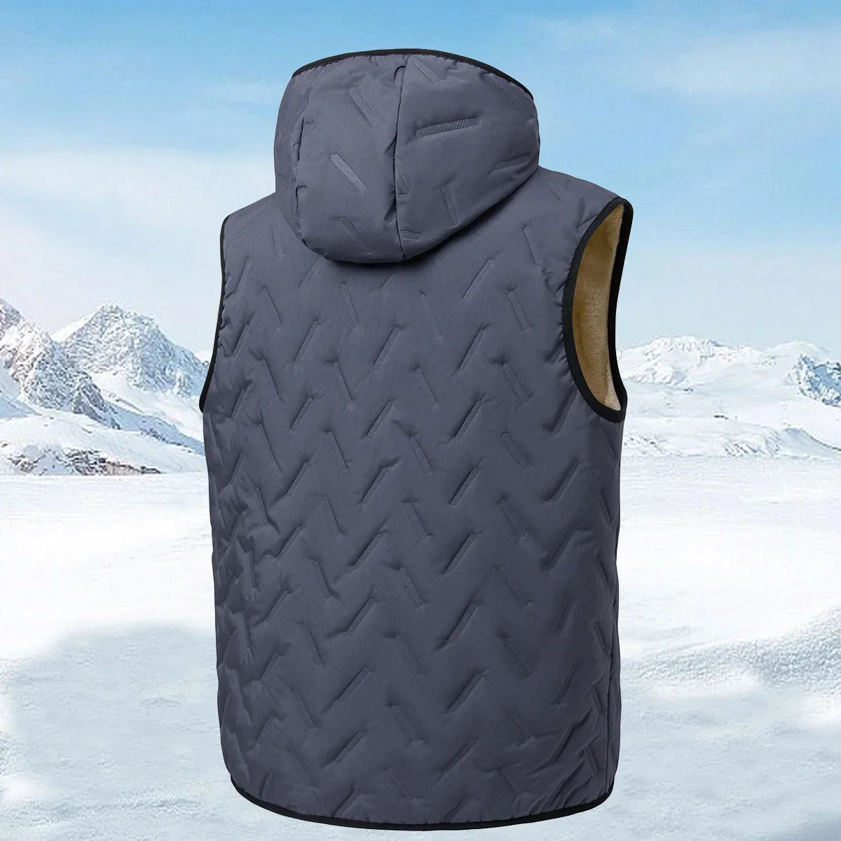 Warm Mens Hooded Down Vest - Quilted Fleece Lined Travel