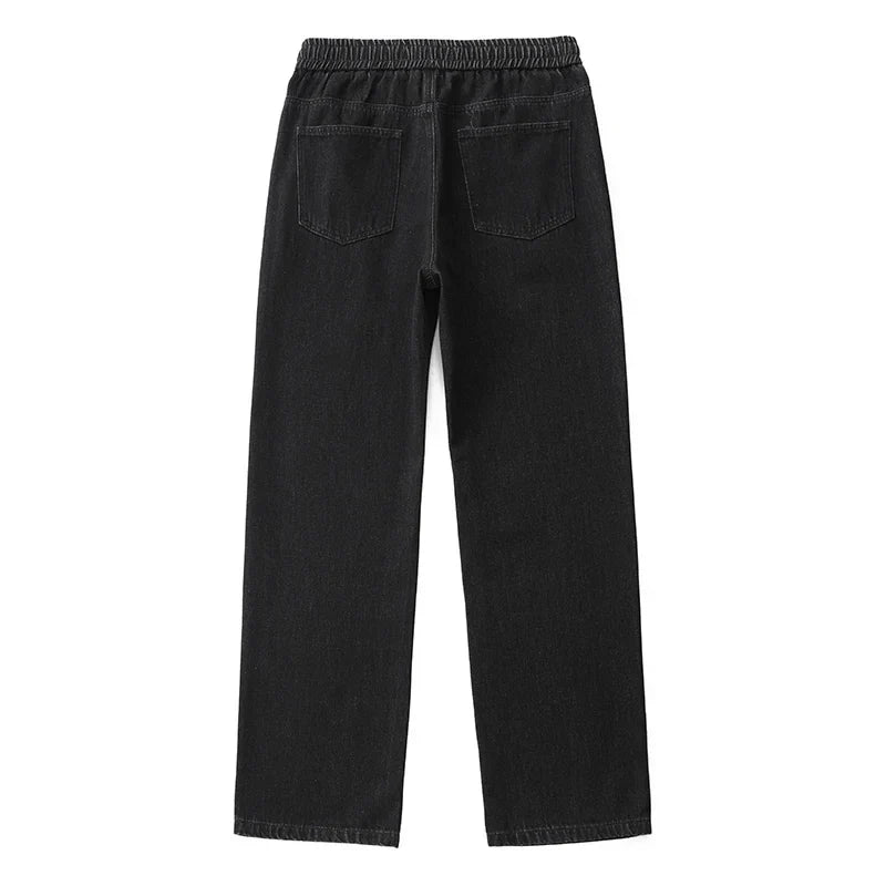 Jeans elásticos para hombre de pierna ancha - Cintura con cordón, denim