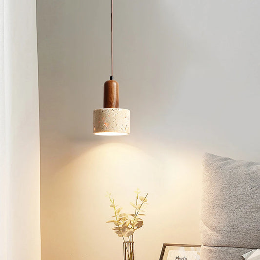 Japandi Japanese Pendant Light Wood And Travertine Bedside Lamp