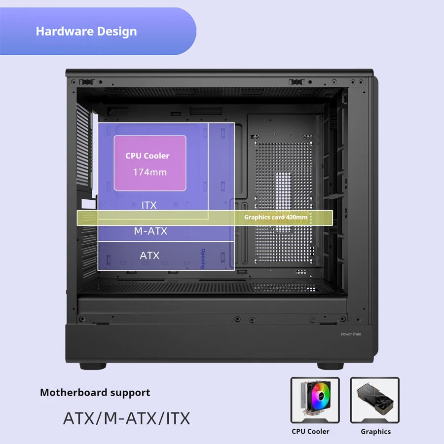 Boîtier PC avec côté en verre Support ATX M ATX ITX Radiateur 360mm