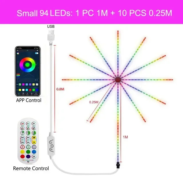 Smart RGB Firework LED String Christmas Lights - App Controlled Starburst Fairy Lights with Music Sync for Parties, Weddings, and Holiday Decor