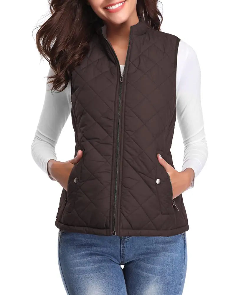 Lightweight Women Quilted Vest - Stand Collar Cotton Winter