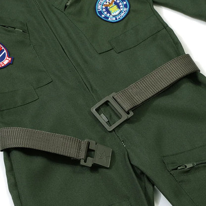 Kids Embroidered Pilot Jumpsuit Cosplay Costume with Belt for Halloween Holiday Dress Up 2026