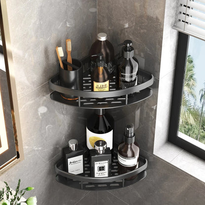 Aluminum Alloy Bathroom Shelf - No Drill Home Organizers for Shampoo, Kitchen Storage, Waterproof Design