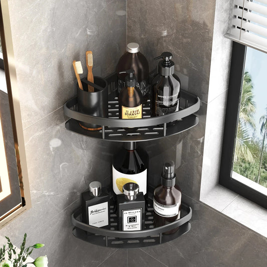 Aluminum Alloy Bathroom Shelf - No Drill Home Organizers for Shampoo, Kitchen Storage, Waterproof Design