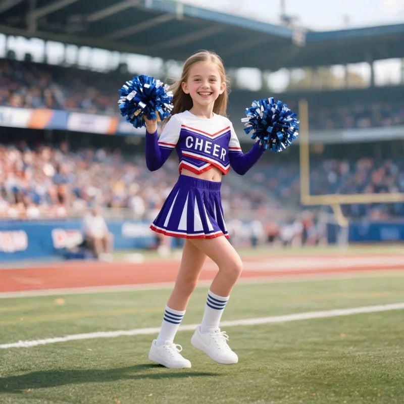 Girls Cheerleader Printed Letter T-Shirt and Skirt Cosplay Costume Set Ages 3–12 Halloween 2026