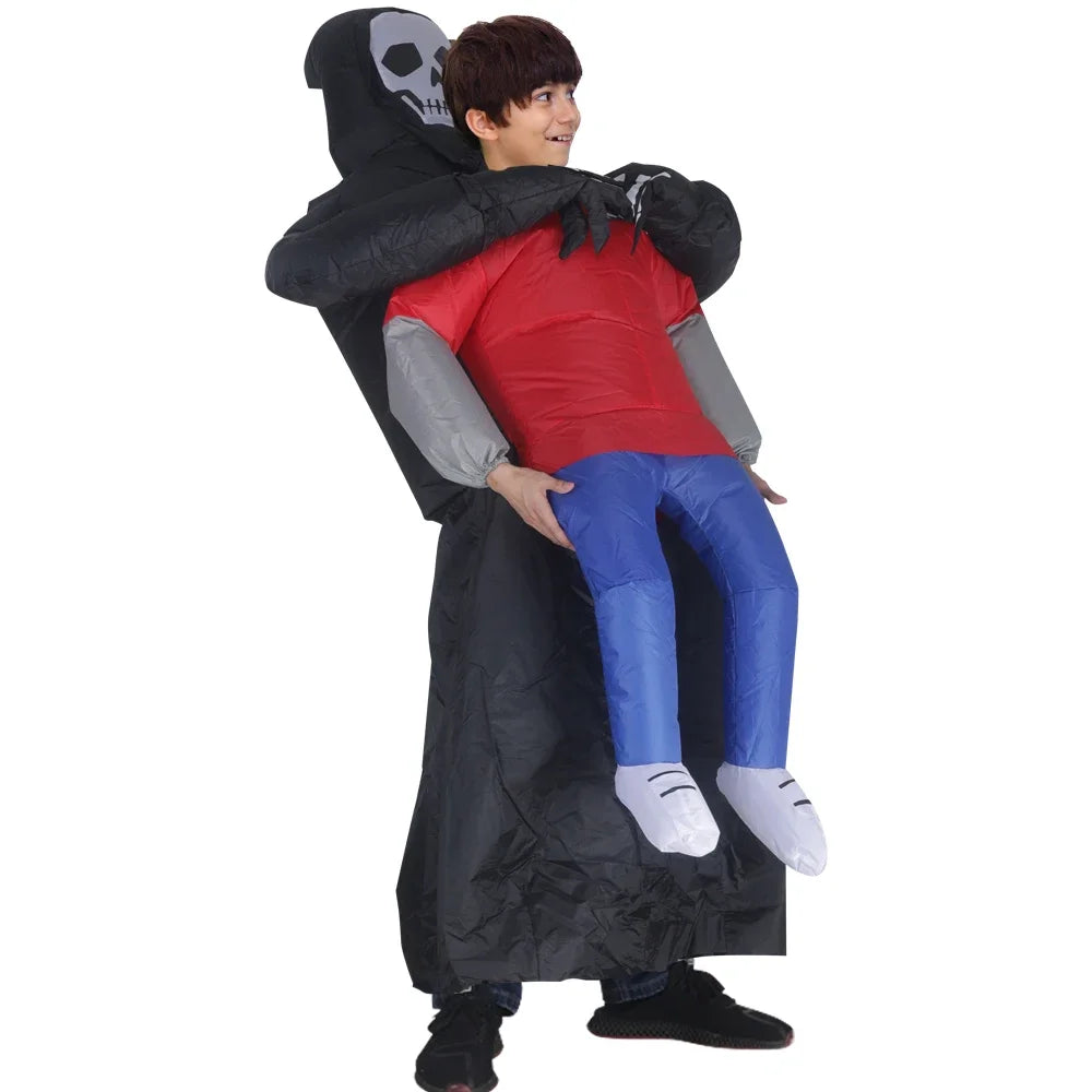 Opblaasbaar zwart gewaad met spookmasker, kostuumaccessoire voor volwassenen, Halloween, carnaval en gemaskerde cosplayfeesten 2026