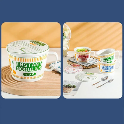 Omedelbar nudelskål i keramik med handtag och lock stor