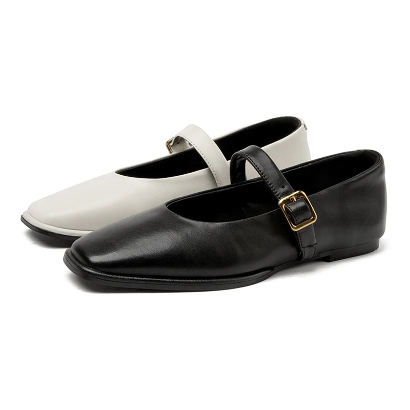 Supportive Women Mary Jane Flats - Square Toe, Leather
