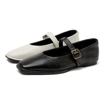 Supportive Women Mary Jane Flats - Square Toe, Leather