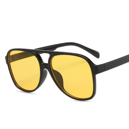 Vintage Oversized Sunglasses Women Retro Big Frame Square Glasses with Pouch Black Yellow