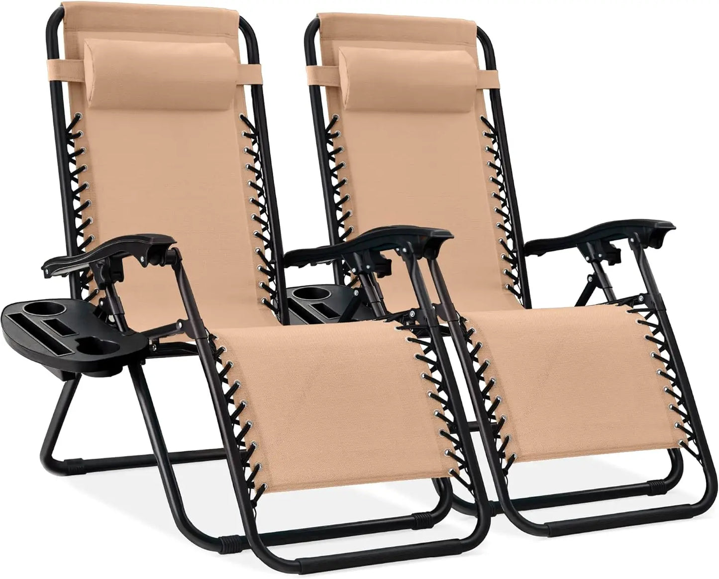 Adjustable Steel Mesh Zero Gravity Lounge Chairs with Cup Holders & Pillows - Portable Recliners for Outdoor Relaxation and Comfort