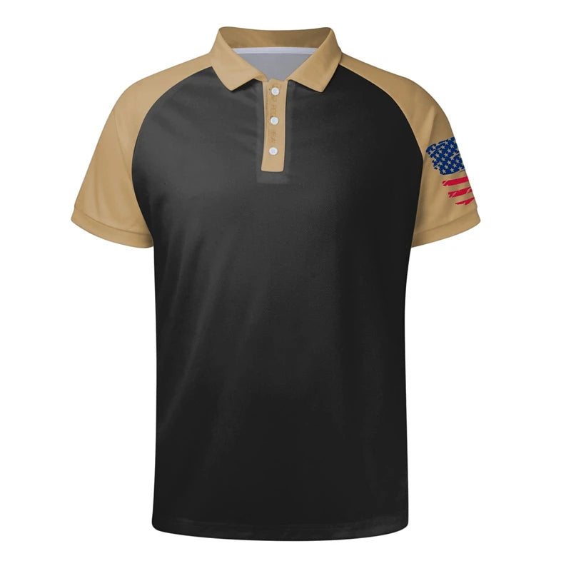 Breathable Men's Polo Shirt - Classic Polo, Distressed USA Flag Print, Athletic Wear