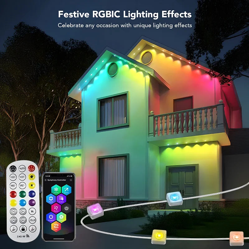 Smart RGBIC Permanent Outdoor LED Fairy Christmas Lights  - Waterproof Eaves Lighting for Christmas and Holiday Decor, Bluetooth Control