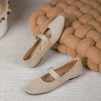 Stretchy Women Mary Jane Flats - Ribbed Knit For Spring