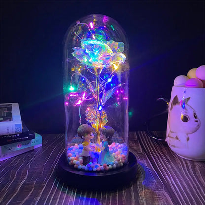 Rosa Galassia in Oro 24K con Luci LED – Scatola Regalo per la Festa della Mamma Fiore in Alluminio con Luci a Stringa e Scatola Fiore Artificiale Regalo