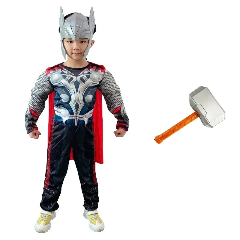 Thor Avengers Muscle Jumpsuit Halloween Cosplay Costume Set with Hammer Prop for Adults 2026