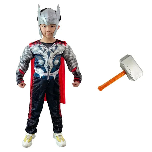 Thor Avengers Muscle Jumpsuit Halloween Cosplay Costume Set with Hammer Prop for Adults 2026