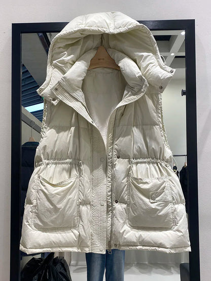 Lightweight Relaxed Women Down Vest - Hooded, Down, Winter