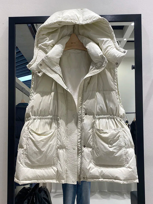 Lightweight Relaxed Women Down Vest - Hooded, Down, Winter