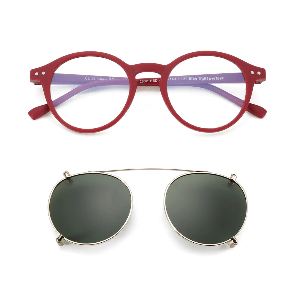 Clip-On Zonnebril Retro Ronde Monturen Anti Blauw Licht Polariserende Clip-Ons Zomer 2026