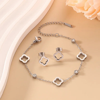 Set de pulseras de acero inoxidable con flor de trébol, regalo dorado