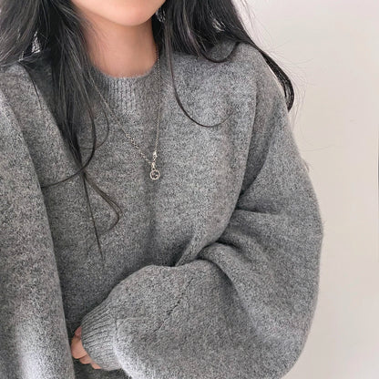 Oversized Cozy Women's Pullover - O Neck, Knit, Office Wear
