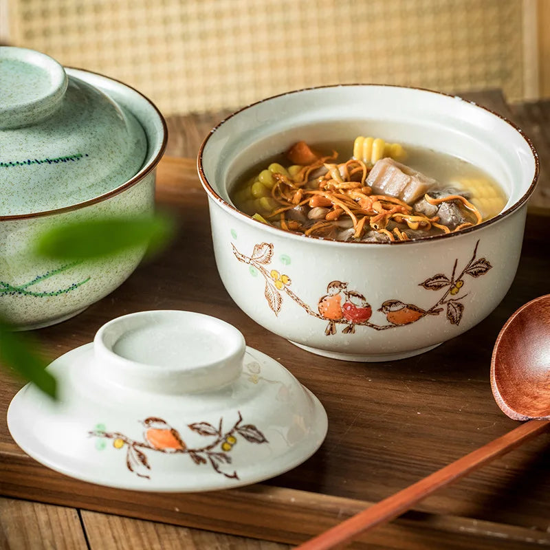 Omedelbar Ramen Skål Med Lock Porslin Stor Kapacitet