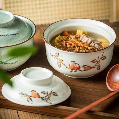 Omedelbar Ramen Skål Med Lock Porslin Stor Kapacitet