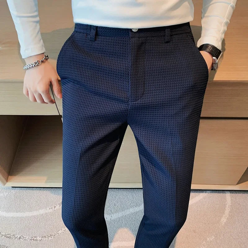 Variant image for Elegant Plaid Men's Pants, Breathable Fabric, Straight Cut Design for Office and Casual Wear-46