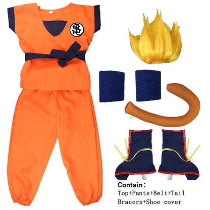 Son Goku Dragon Ball Z-animecosplaykostuumset met staart, polsband en pruik voor volwassenen en kinderen, Halloween 2026