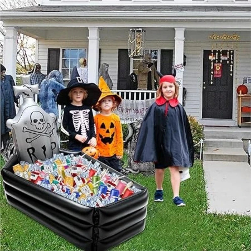 Opblaasbare Halloween-schedel, grafsteen en doodskist van PVC, griezelige sfeerdecoratie voor binnen en buiten, spookhuis 2026