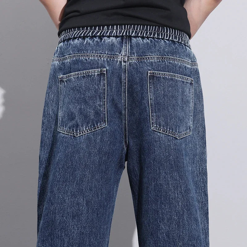 Jeans elásticos para hombre de pierna ancha - Cintura con cordón, denim