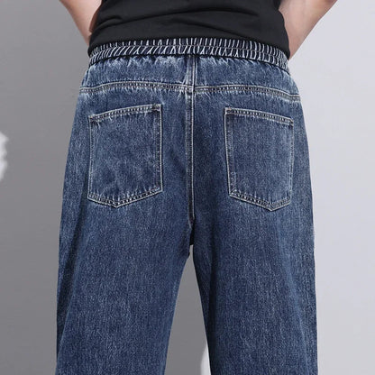 Jeans elásticos para hombre de pierna ancha - Cintura con cordón, denim