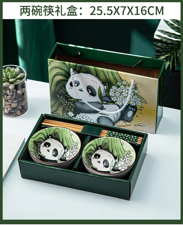 Japansk handmålad keramisk skålsats med ätpinnar