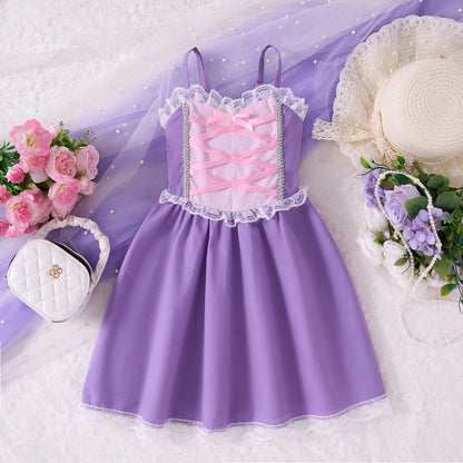 Breathable girls' dress - lace-up sling, sleeveless, flowy, polyester, for summer