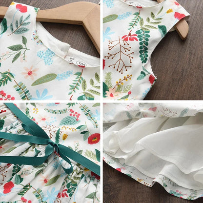 Lichtgewicht meisjesjurk – vloeiende A-lijn, bloemenvlinderprint, casual kleding voor dagelijkse avonturen