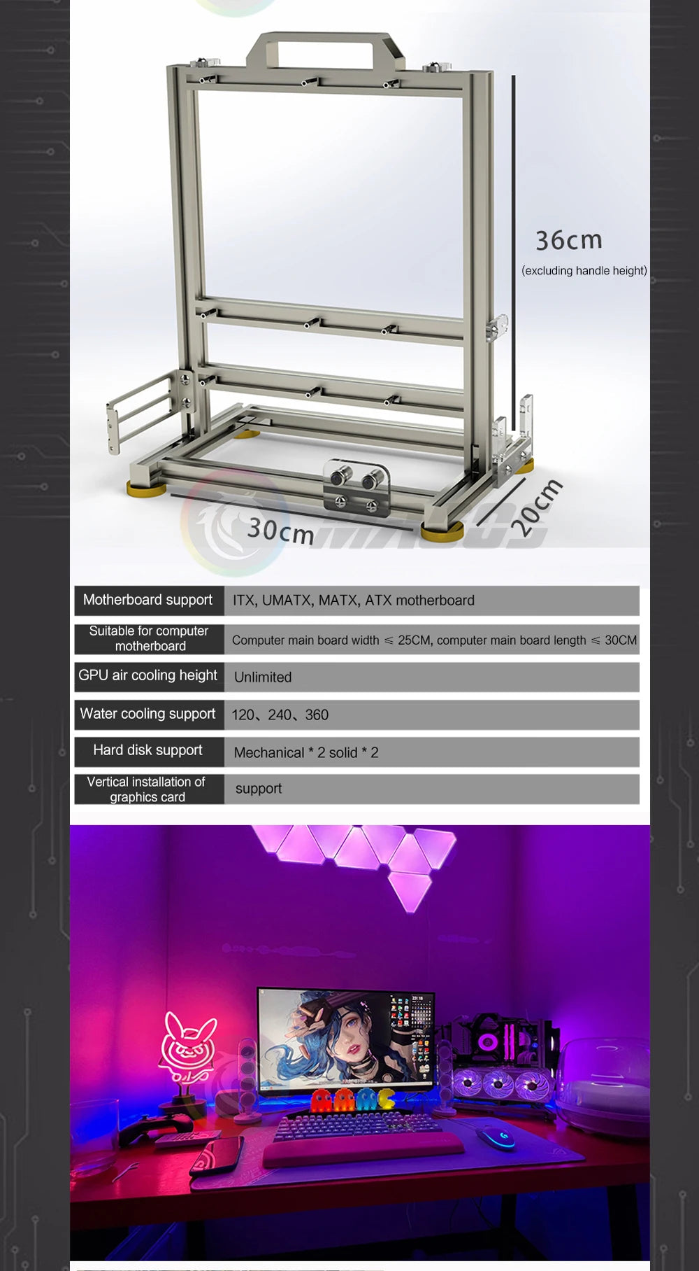 Boîtier PC Open Frame Modulaire ATX MATX ITX Aluminium Rack