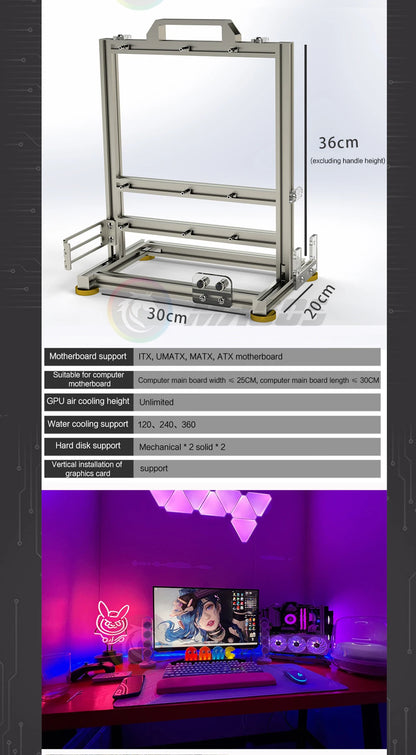 Boîtier PC Open Frame Modulaire ATX MATX ITX Aluminium Rack
