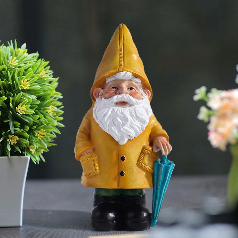 Statua Gnomo da Giardino con Ombrello Giallo Decorazione Prato Esterna Ornamento da Cortile in Resina Resistente alle Intemperie Autunno 2026