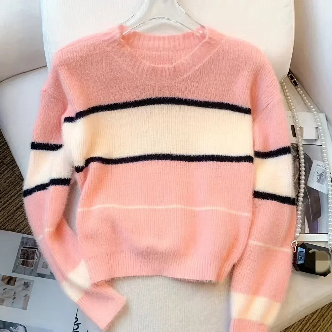 Soft Womens Crewneck Sweater - Boxy Brushed Knit Fall