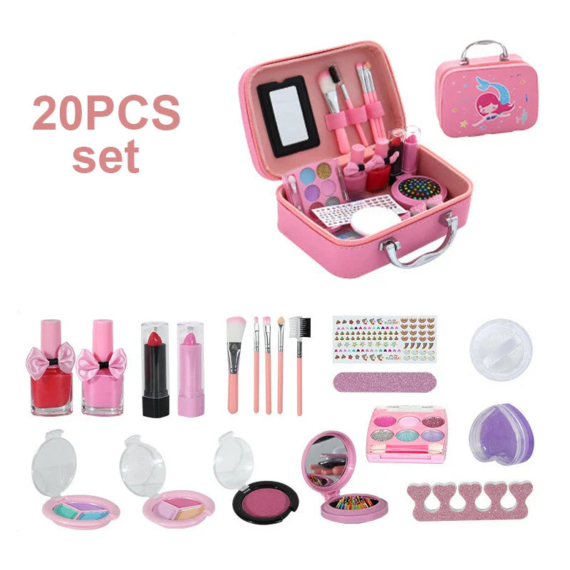 Kids Makeup Kit Pink Washable Princess Play Set Safe Non Toxic Back To School Gift 2025