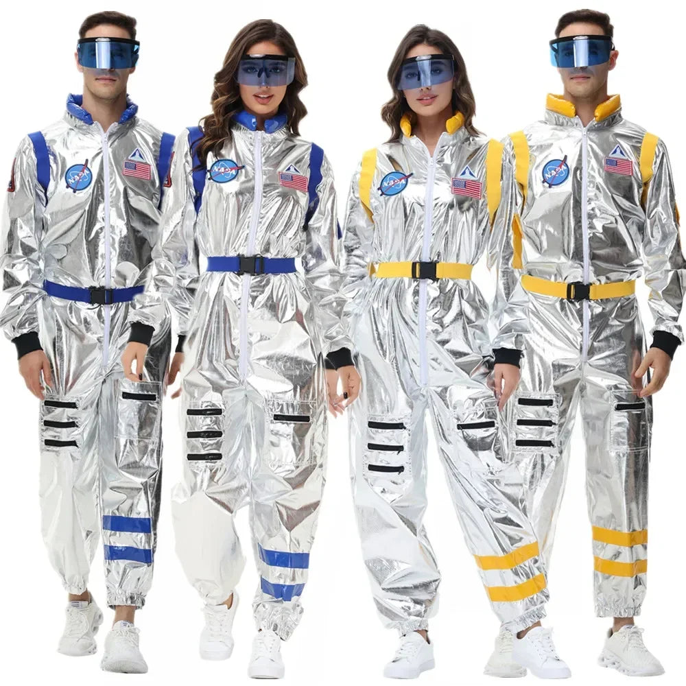 Zilverkleurig astronautenruimtepak voor volwassenen, jumpsuit voor koppels, cosplay voor Halloween, carnaval en verkleedfeesten 2026